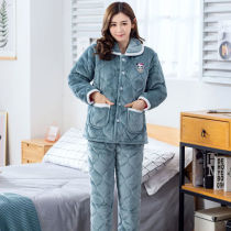 Winter Pajamas Women Flannel Thickened Plus Cashmere Cotton Home Furnishing Suit Coral Fleece Pajamas Wear Casual Size