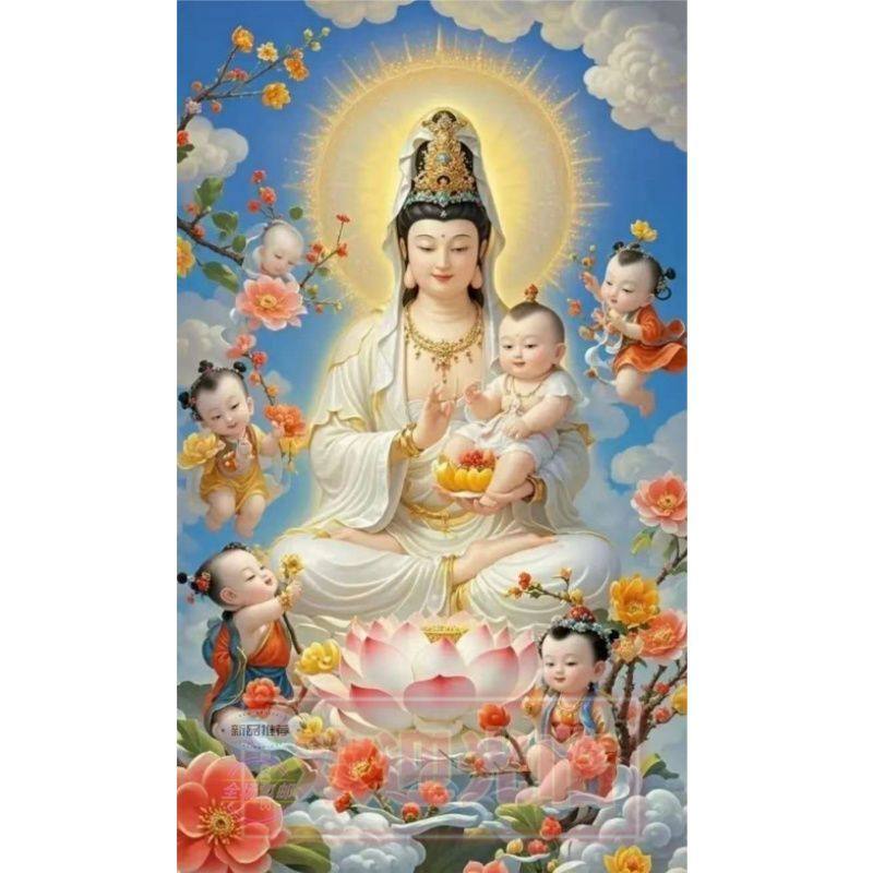 中国古美術・純手描き・画芯・送子觀音画像167x86cm・書画・絹本・仏像