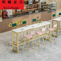Nordic ins bar chairs cafe milk tea shop balcony high chair marble bar golden table and chair
