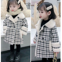 Girl Coat Autumn winter 2021 new Son Coat Small Scent Wind Plus Suede Fur Integrated Plaid Thickened Fashion Winter