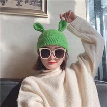 Wool Hat Hand-woven Girl's Long Ears Rabbit Ears Cute Hat Female Material Wrapped Concave Shape Artifact