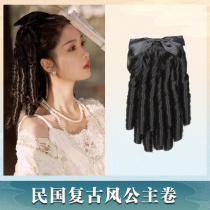 Pony-tailed wig Female Republic of China Wind Cheongsam Retro Wig Court Curly Hair Bow Roman Roll Princess Spiral Wig