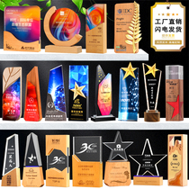 Crystal solid wood trophy is set to make creative five-pointed star wood medal outstanding staff champion honor souvenir