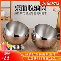 Stainless steel Desktop trash cans Home Kitchen Containing Barrel Table Cleaning Silo Pitched Bowl with cover KTV ashtray