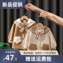 Girls jacket 2022 Early spring new childrens navy collar foreign air and woman baby thickened with spring loaded coat wave