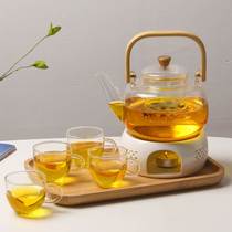 Light luxury afternoon tea set glass pot beauty salon flower teapot candle tea stove heating base fruit teapot set