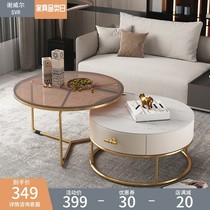 Nordic Light Extravagant Modern Glass Rock Plate Tea Table Table Table Living Room Home Small Family Round Pole Minimalist Marble Tea Table