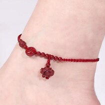 Natural raw mine Zhu sand male and female duozodiac natural Zhu sand red rope foot chain female bestie chain female