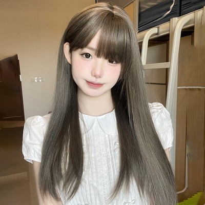 taobao agent Fiber rhyme, wig Women's long hair, green long straight hair temperament, air, bangs, day, day, daylight simulation full head set