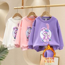 Balabala girls' vests 2021 child star children plus velvet padded coat cute rabbit bottoming shirt baby tide