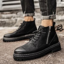 Spring Fall Martin Boots Man Overalls Boots High Helps Mens Shoes Tide Cards 100 Hitch for mens Inrun Leather Shoes Plus Suede Short Boots
