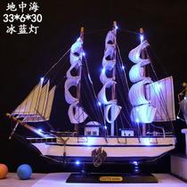 Chinese solid wood quality Smooth Sailing crafts with lights model ornaments living room small furnishings birthday gifts
