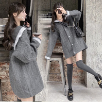 Pregnant womens autumn and winter long sleeve loose sweater Korean version of large size out net red coat cardigan long autumn dress
