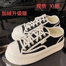 Small fragrant wind thick bottom canvas shoes women 2021 spring and summer New muffin casual white shoes lace up inner biscuit shoes