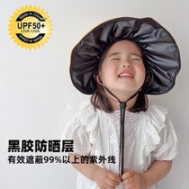 Japanese uv black rubber sunscreen hat children sunhat summer thin anti-UV parenting fisherman hat sun hat