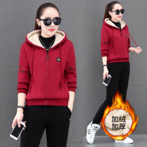 361 plus velvet padded sports suit women autumn and winter 2021 New Jordan hooded sweater casual wear two-piece set