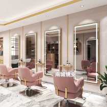 Barber shop mirror table hairdressing shop mirror hair salon special wall-mounted Net red with lamp European-style perm hanging wall cutting hair mirror