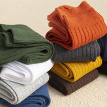 Solid color socks men's spring and autumn socks cotton sweat absorbent deodorant cotton high-top socks ins trend autumn and winter