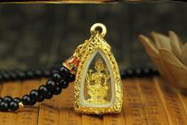 Alloy electroplating gold silver Thai four-sided Buddha brand shell pendant necklace pendant with black bead lanyard