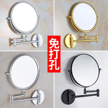 Free Punch Black Telescopic Mirror Bathroom Makeup Mirror Folding Beauty Mirror Wall-mounted Bifacial Mirror Toilet Magnifier