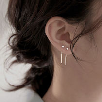 Small elbok 925 silver needle ear nail female minimalist lukewarm wind small Tetris sleeping without picking up earthy line temperament Tide Earrings
