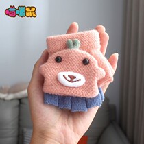 Baby gloves winter 0-1-2-3-6 years old warm half-finger flip five-finger cute baby gloves for boys and girls