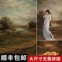 Scenery oil painting background cloth photo studio shooting props retro spray painted background imitation hand-painted work stroke oil canvas indoor photo of European and American wind background cloth art writing real wedding dress photo-screen cloth