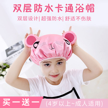 Double Layer Thickened Bath Cap Woman Waterproof Bath Shower Lady Cartoon Cute Children Bath Headgear Anti-Grey Hood Hat