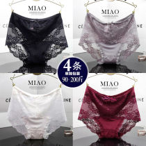 2 3 4 strips of lace underpants woman fat mm hollowed-out high waist Modale transparent mid waist large size 200 catty triangular pants