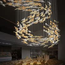 Custom glass fish air hanging decoration hotel lobby sales floor Sand Tray Chandelia Duplex Building Hall Art Engineering Lights