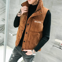 Corduroy vest mens spring autumn and winter trend thickening outer wear down cotton vest student vest warm jacket