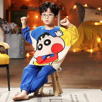 Boys pajamas spring and autumn long sleeves cotton summer middle school children cartoon home clothes boys 12 years old set crayon shin