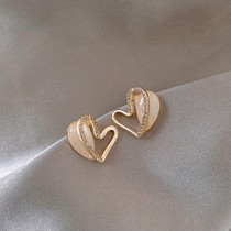 Selection of good things Ottles Withdrawal Cabinet Clear Cabin Pick Up Leak 18K Gold Cat Eye Stone Peach Heart Ear Accessories Women Outlets