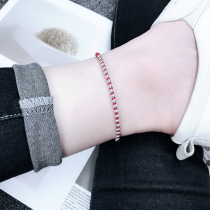 999 sterling silver beads red rope ankle chain female handmade Korean version simple Mori retro Korean ankle chain jewelry