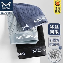 Cat person graphene mens underwear ice wire mesh summer thin air-permeable flat angle pants without mark 4-corner pants