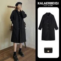 Hepburn style temperament coat black woolen coat womens autumn and winter 2021 New Korean version of small man spring and autumn