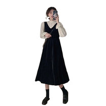 2021 new fashion two-piece strap jumpsuit dress early autumn womens style long sleeve temperament small black dress