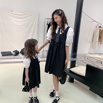 Grape parent-child female dress Xia 2022 new girl personality suit collar fake two-piece Korean version of the dress
