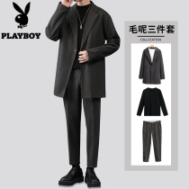 Playboy woolen coat male long autumn and winter 2021 New woolen coat suit three-piece suit