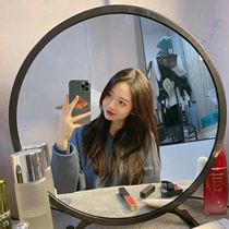Large desktop makeup mirror with LED lights student dorm desktop in wind dresser mirror bedroom filled round mirror