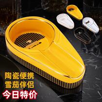 3-Cigar ashtray creative personality fashion ceramic metal portable household cigar cylinder cigar dedicated