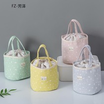 Thickened canvas lunch box bag portable waterproof insulation bag round lunch box bag with rice handbag student lunch bag