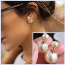 D family earrings female pearl front and back size shell beads silver needle classic earrings high-end sweet temperament CD earrings