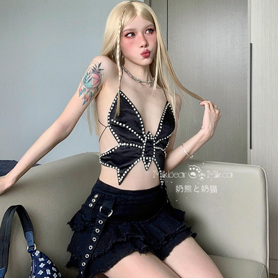 taobao agent Milk Bear and Milk Cat: Y2K Diablo Irregular Spicy Girl Skirt Sweet Gothic Butterfly Strait Skirt Set