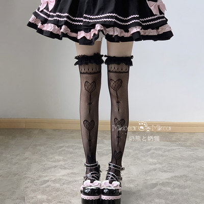 taobao agent Milk Bear and Milk Cat: Japanese personality Diablo, love blooming hollow lace socks over knee socks, high cylinder socks