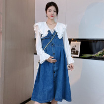 Pregnant women spring dress dress dress dress long cowboy horse spring and autumn temperament pregnant women dress suit
