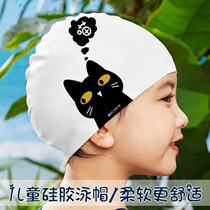 Childrens swimming cap waterproof not strang head boys and girls long hair ear protection printing large size cute silicone swimming goggles swimming cap