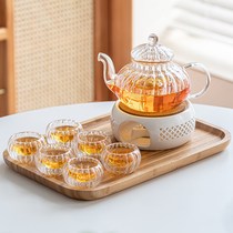 Heat-resistant glass flower teapot candle heating base beauty and health care tea stove tea making household afternoon tea set