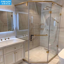 Farnsa Custom 304 Stainless Steel Golden Wire Drawing Shower Room Diamond Shaped Toilet Bath Partition Steel vitrified glass