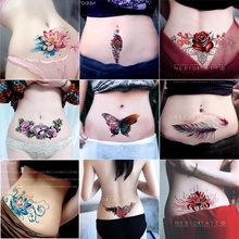 腹部纹身贴防水翅膀蕾丝玫瑰花朵遮盖肚子小腹疤痕妊娠纹一套9张